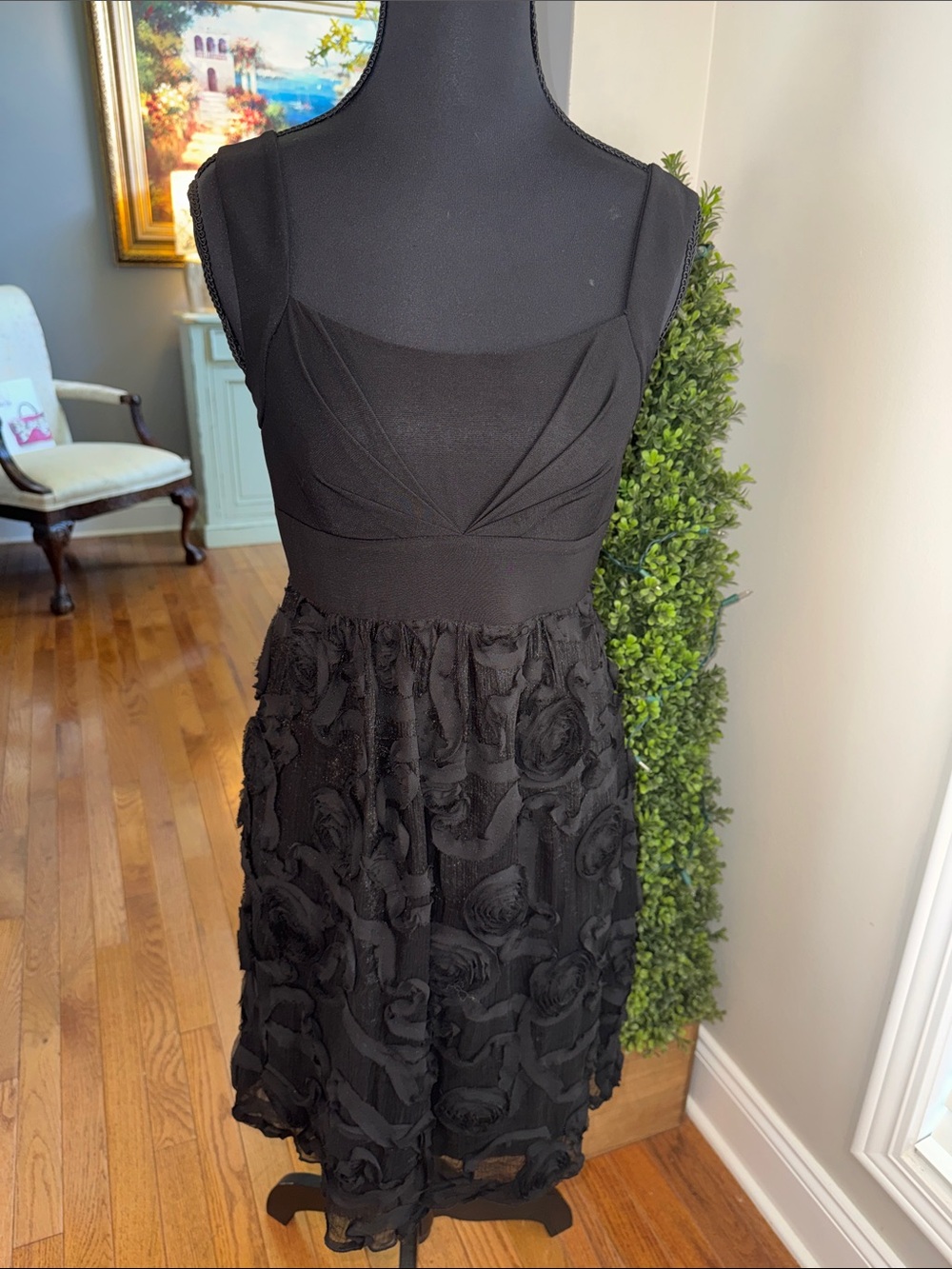 Enfocus Studio Black Sleeveless Rosette-Textured Mini Dress NWOT